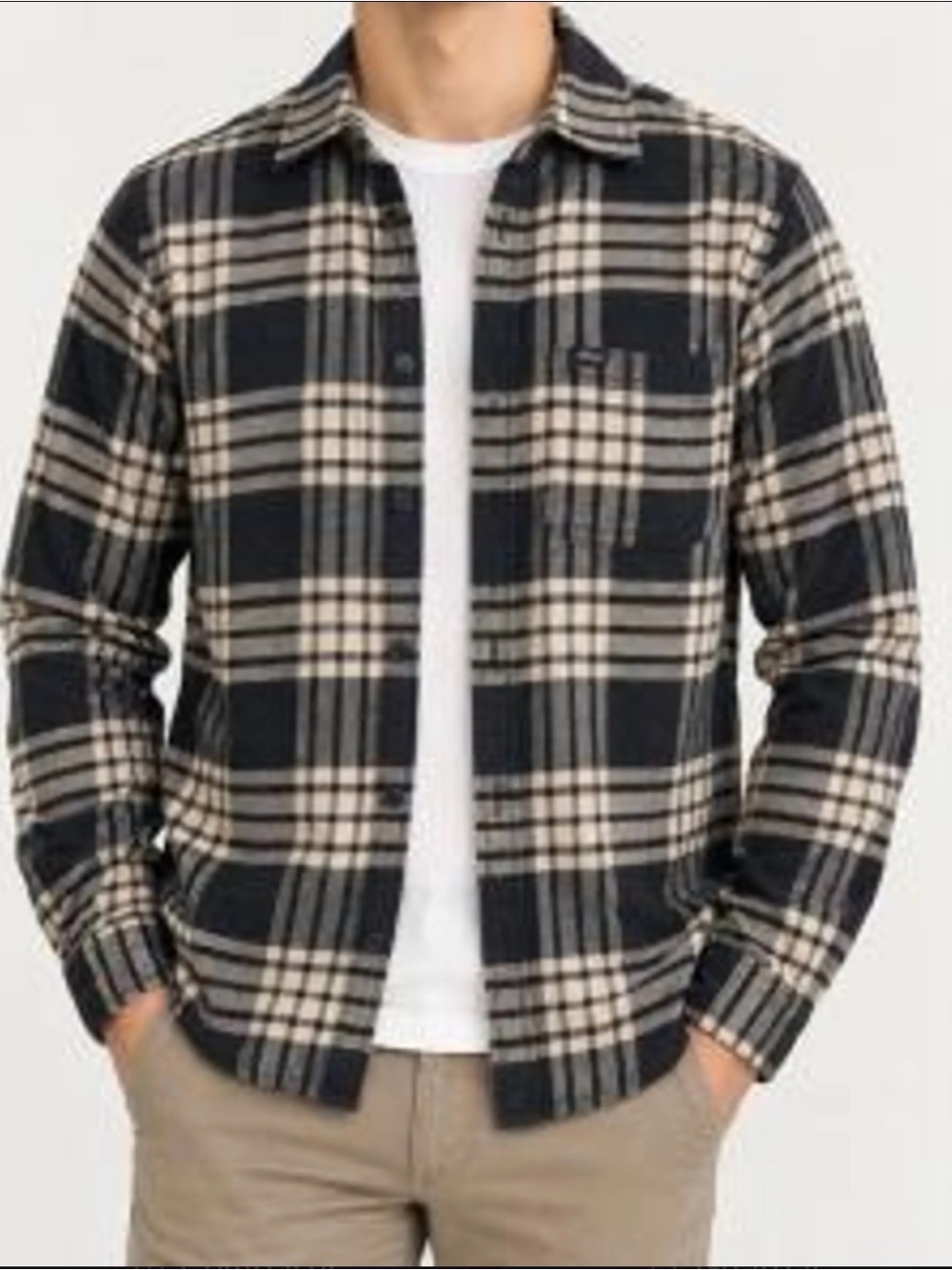 Hollister Navy and Beige Plaid Flannel Button-Down Sz XS